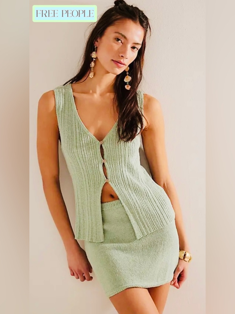 Free People skirt set co-ord mini skirt knit matching set two-piece boho Med